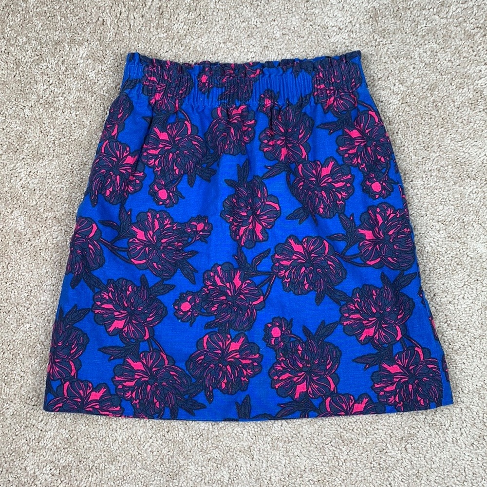 J. Crew blue and pink floral pull on skirt 00